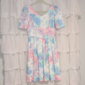 Vintage Floral Pastel Cottagecore Dress Oh My Goodness Perfect Puff Sleeve Pleat